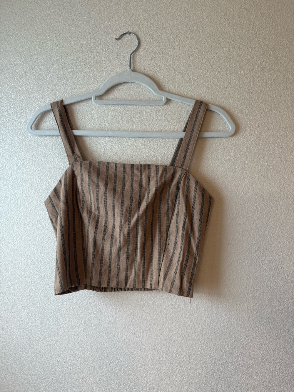 Lavish Brown Striped Square-Neck Crop Top
